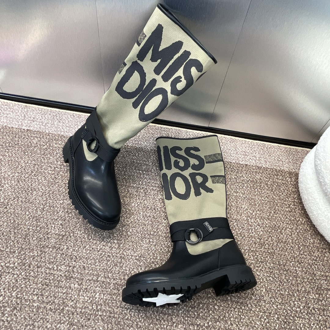Dior KDI929CMV_S17X Warm Taupe Technical Canvas with Black Miss Dior Graffiti Print and Black Calfskin