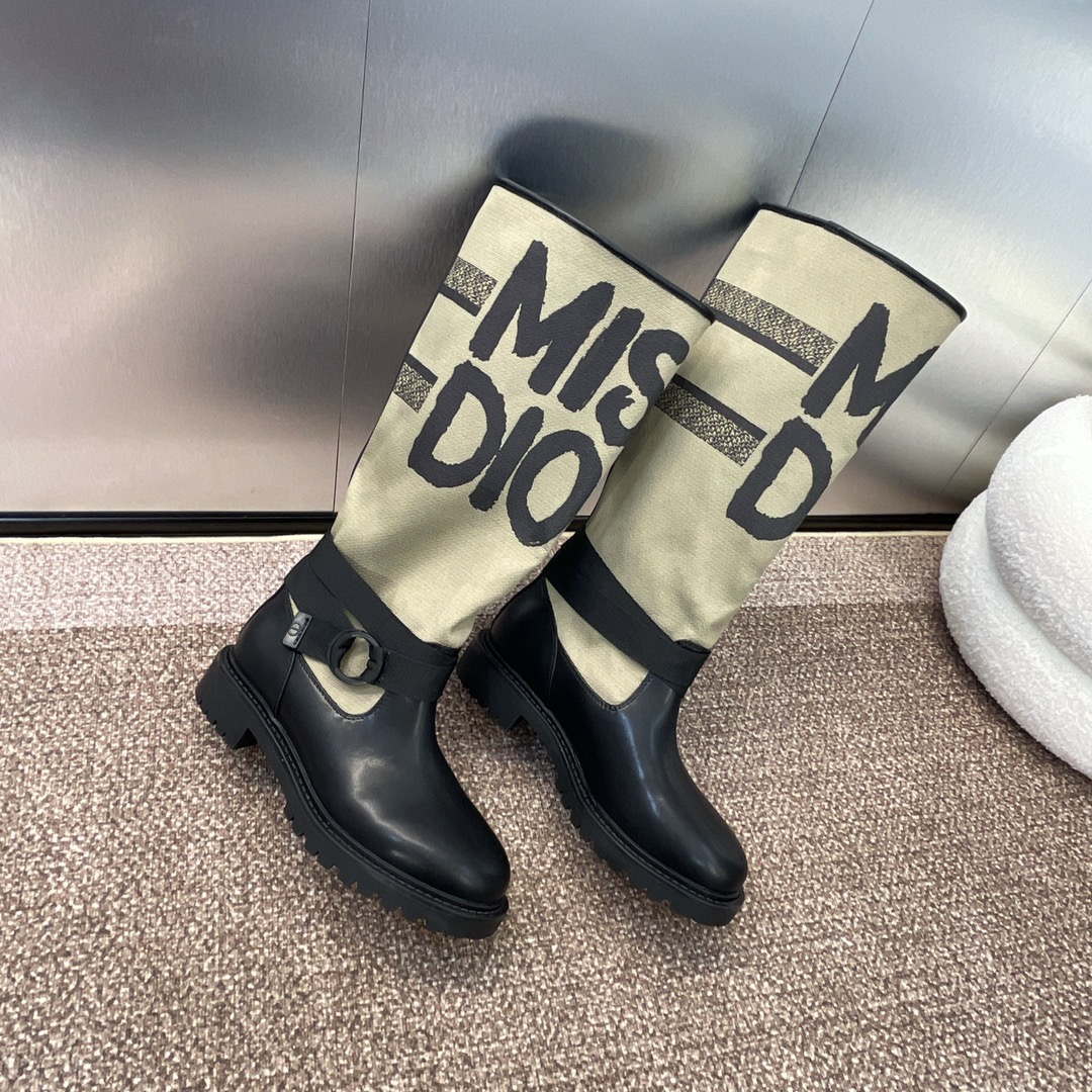 Dior KDI929CMV_S17X Warm Taupe Technical Canvas with Black Miss Dior Graffiti Print and Black Calfskin
