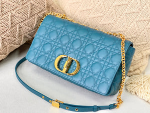 Dior Large Caro Bag M9243 Calfskin Blue Gold - Default Title - View 3