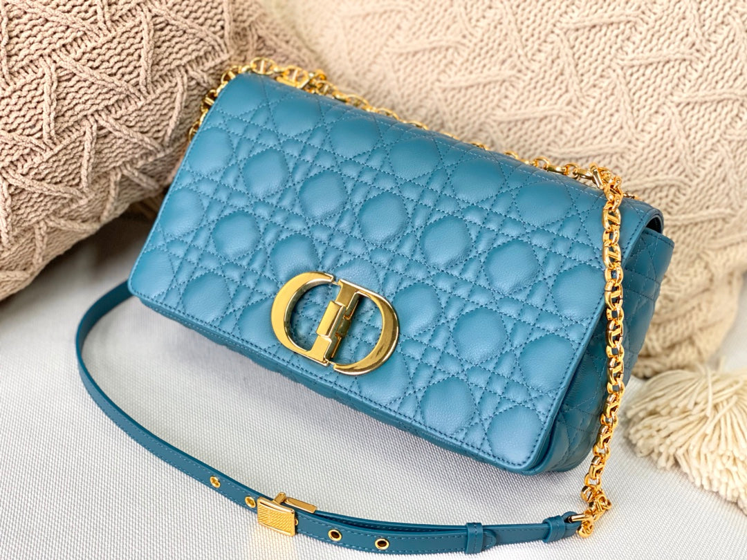 Dior Large Caro Bag M9243 Calfskin Blue Gold