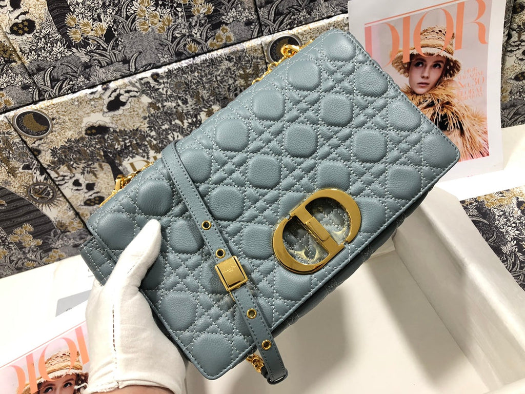 Dior M9243 Large Caro Bag Calfskin Blue