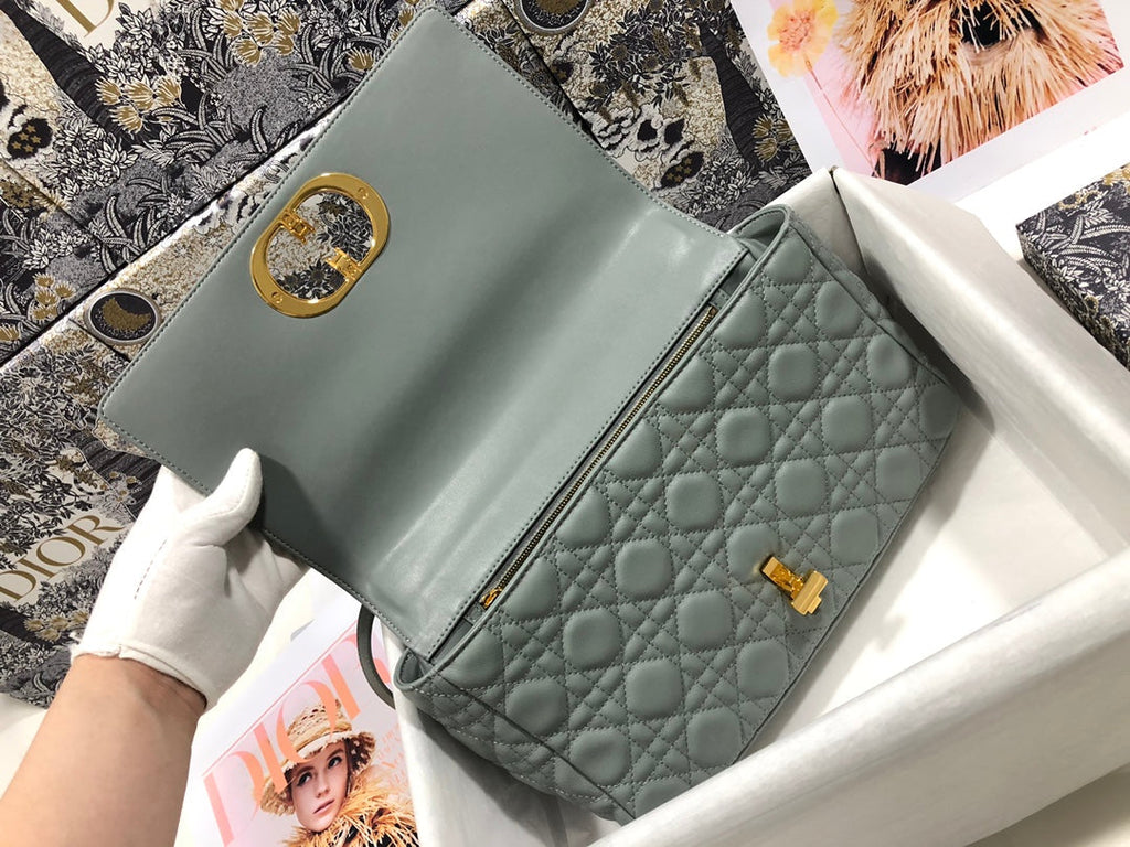 Dior M9243 Large Caro Bag Calfskin Gray