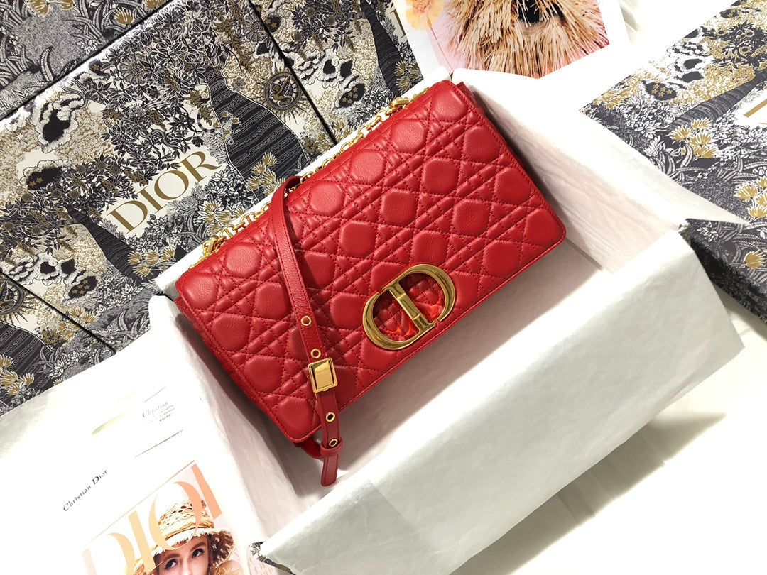 Dior M9243 Large Caro Bag  Calfskin Red Gold