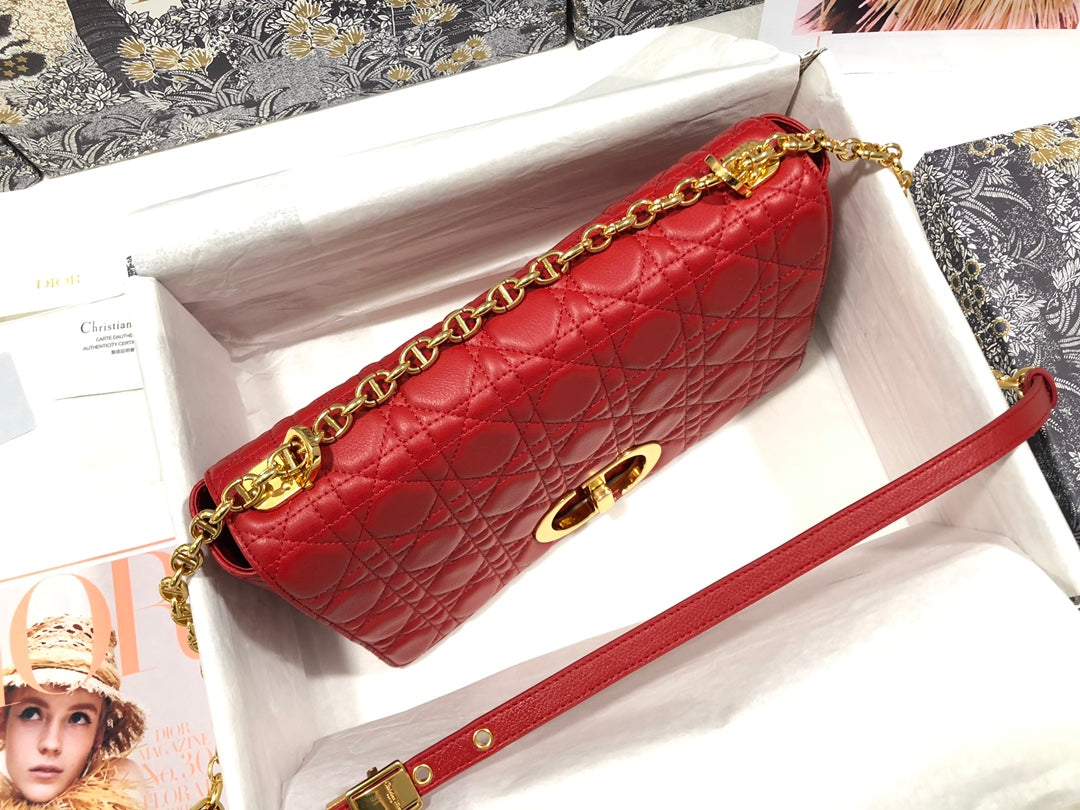 Dior M9243 Large Caro Bag  Calfskin Red Gold