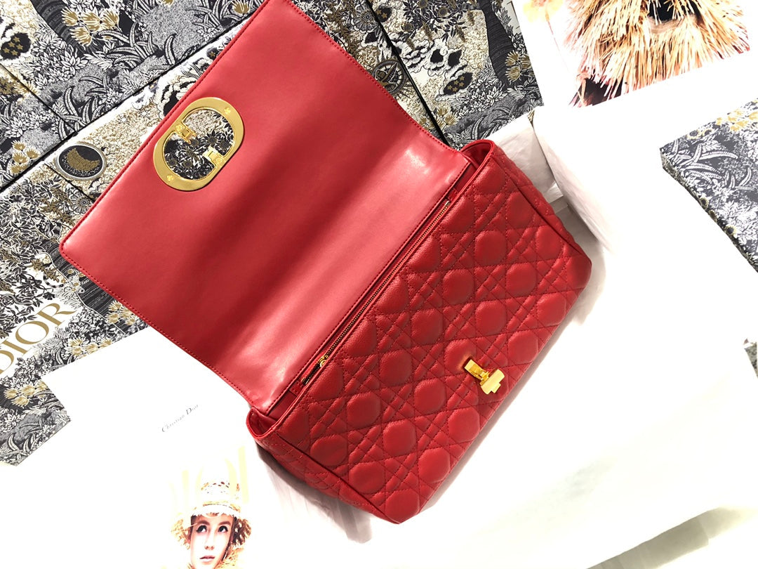 Dior M9243 Large Caro Bag  Calfskin Red Gold
