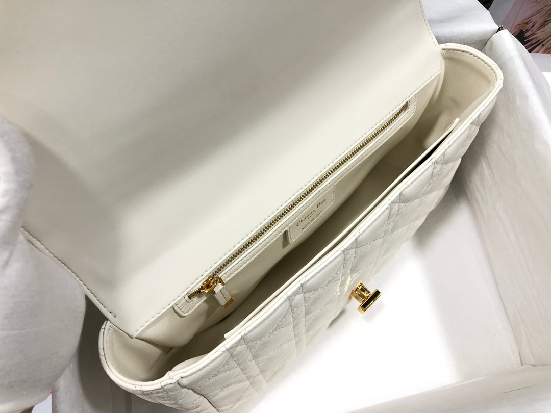 Dior Large Caro Bag M9243 Calfskin white Gold