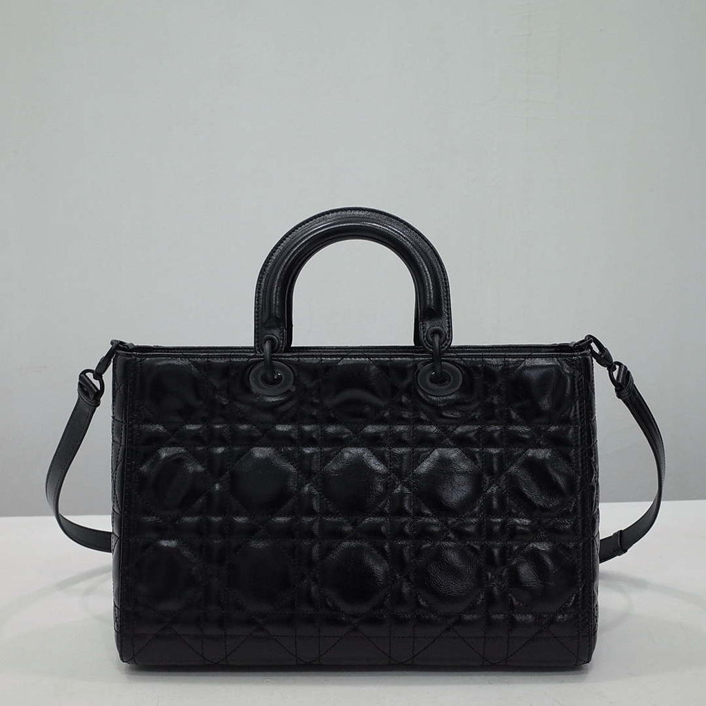 Dior Large M1152 Lady D-Sire My ABCDior Bag Black Macrocannage Crinkled Calfskin