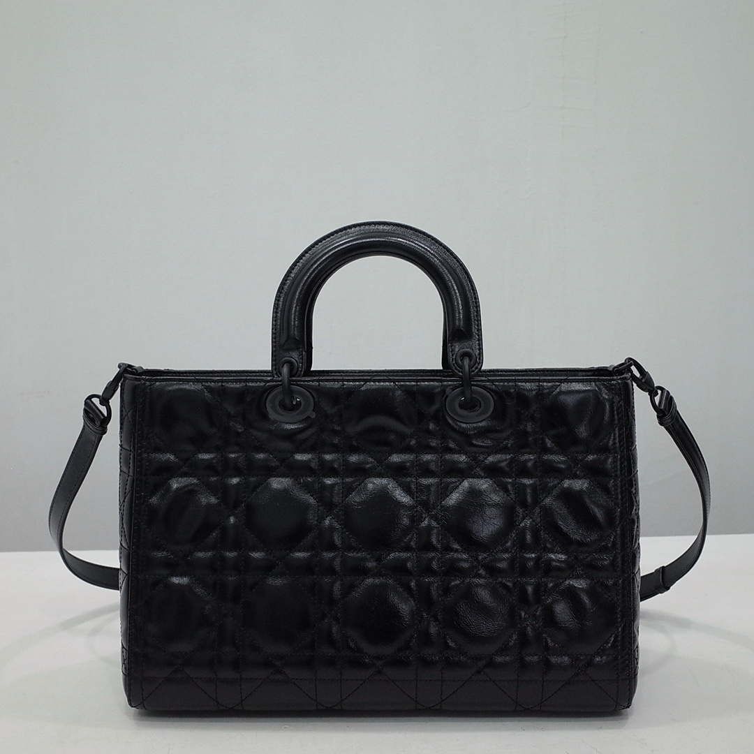 Dior Large M1152 Lady D-Sire My ABCDior Bag Black Macrocannage Crinkled Calfskin
