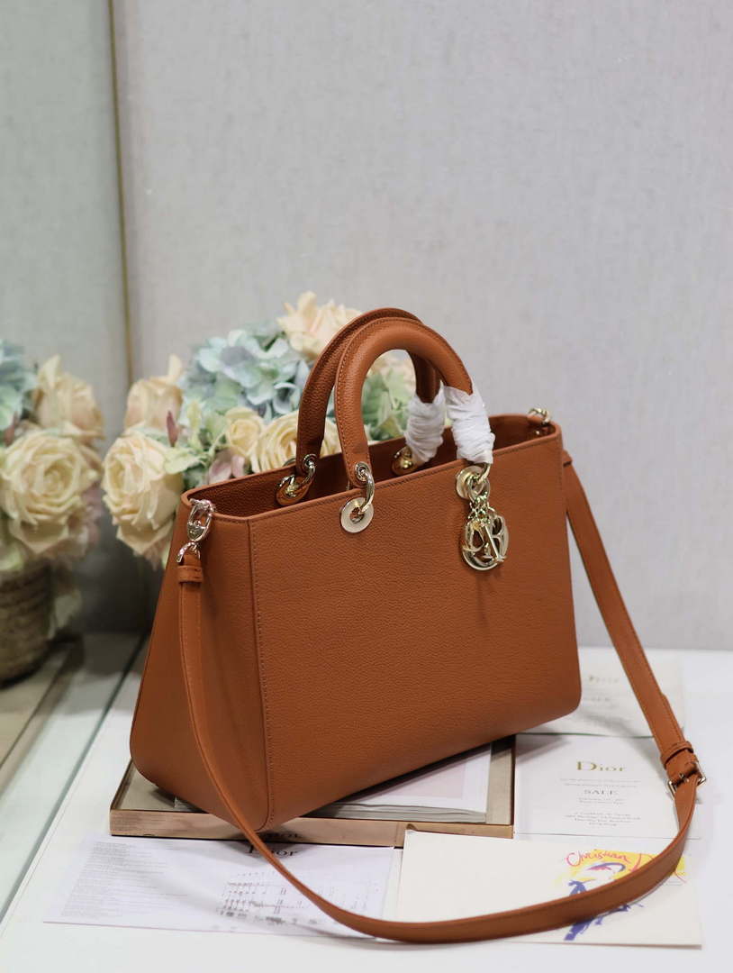 Dior Large M1152 Lady D-Sire My ABCDior Bag Dark Brandy Bull Leather - Default Title - View 2