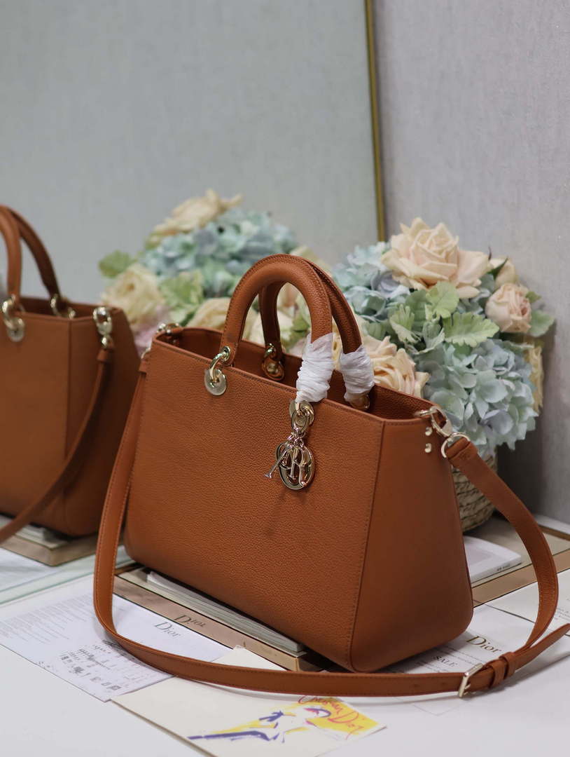 Dior Large M1152 Lady D-Sire My ABCDior Bag Dark Brandy Bull Leather - Default Title - View 3