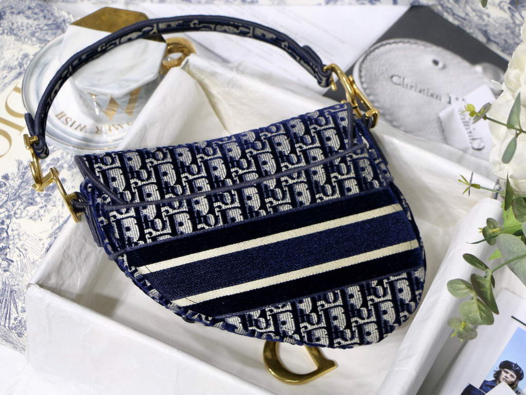 Dior M0446 Dior Saddle Bag Blue Dior Oblique Jacquard