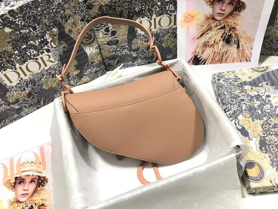 Dior M0446 Dior Saddle Bag M0447 Apricot Grained Calfskin with Apricot Hardware - luxibagsmall