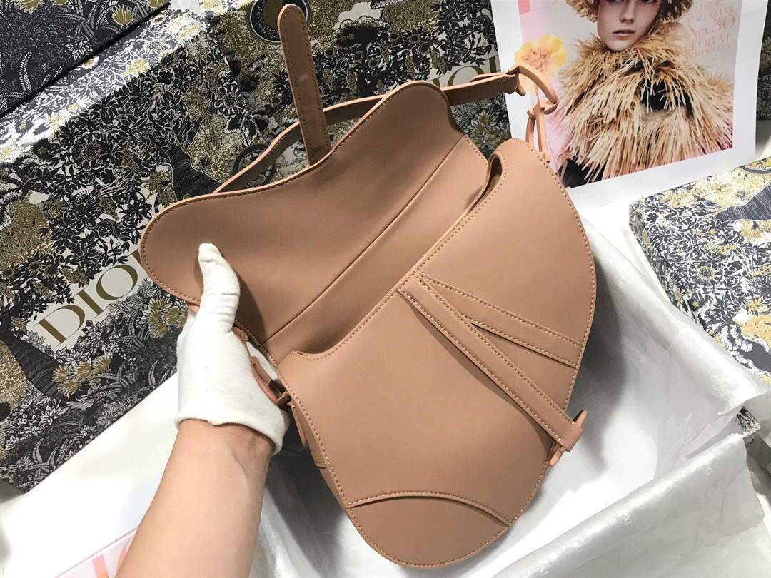 Dior M0446 Dior Saddle Bag M0447 Apricot Grained Calfskin with Apricot Hardware - luxibagsmall