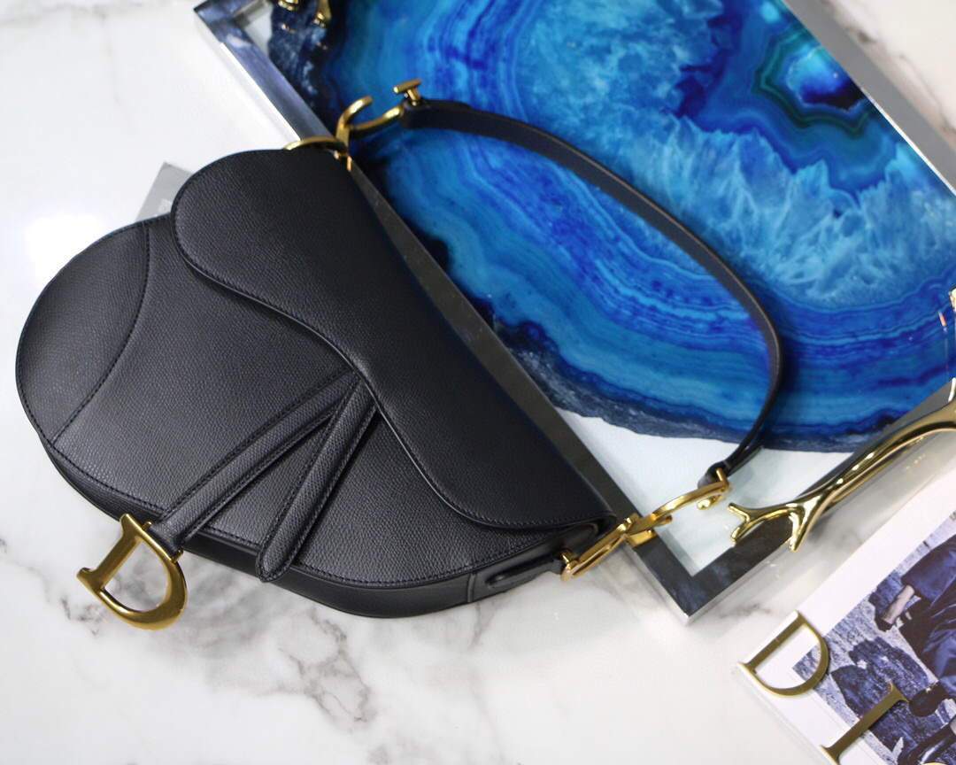 Dior M0446 Dior Saddle Bag M0447 Black Grained Calfskin - luxibagsmall