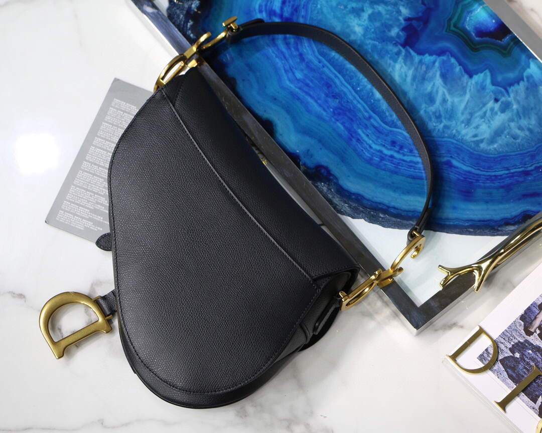 Dior M0446 Dior Saddle Bag M0447 Black Grained Calfskin - luxibagsmall