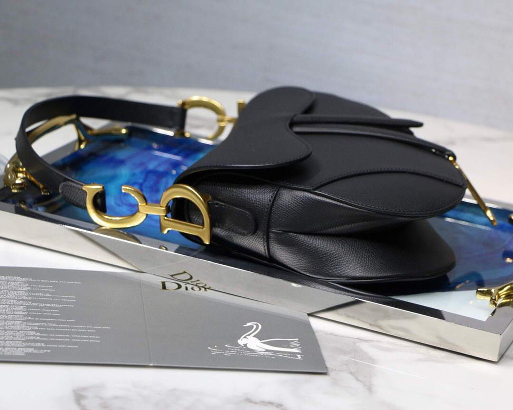 Dior M0446 Dior Saddle Bag M0447 Black Grained Calfskin - luxibagsmall