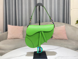 Dior M0446 Dior Saddle Bag Green Grained Calfskin Blue logo - Default Title - View 1