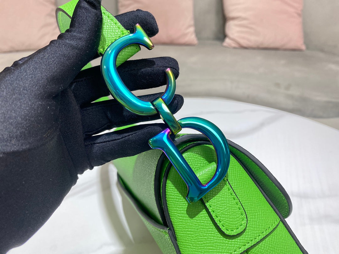 Dior M0446 Dior Saddle Bag Green Grained Calfskin Blue logo - Default Title - View 3