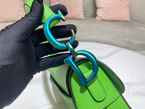 Dior M0446 Dior Saddle Bag Green Grained Calfskin Blue logo - Default Title - View 3