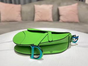 Dior M0446 Dior Saddle Bag Green Grained Calfskin Blue logo - Default Title - View 4