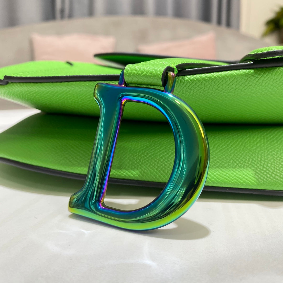 Dior M0446 Dior Saddle Bag Green Grained Calfskin Blue logo - Default Title - View 5
