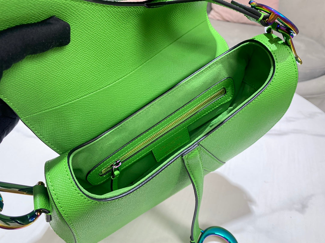 Dior M0446 Dior Saddle Bag Green Grained Calfskin Blue logo - Default Title - View 6