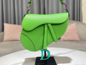 Dior M0446 Dior Saddle Bag Green Grained Calfskin Blue logo - Default Title - View 8
