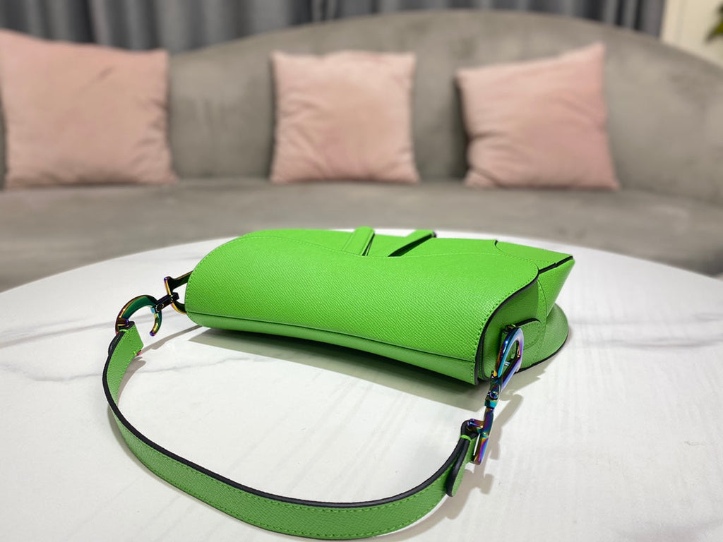 Dior M0446 Dior Saddle Bag Green Grained Calfskin Blue logo