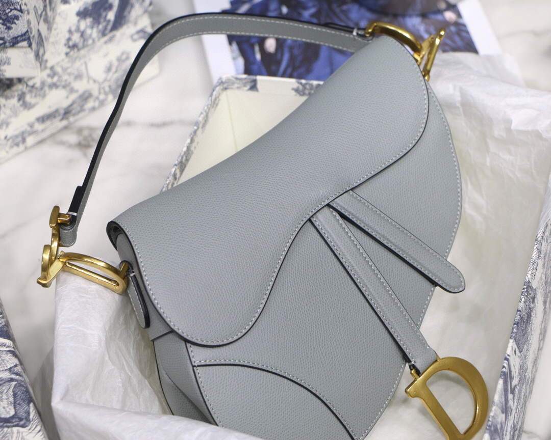 Dior M0446 Dior Saddle Bag M0447 Grey Grained Calfskin - luxibagsmall
