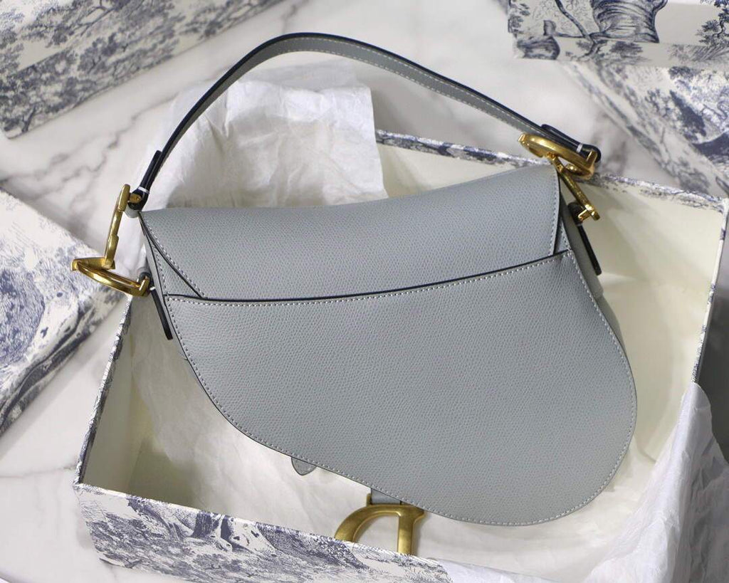 Dior M0446 Dior Saddle Bag M0447 Grey Grained Calfskin - luxibagsmall
