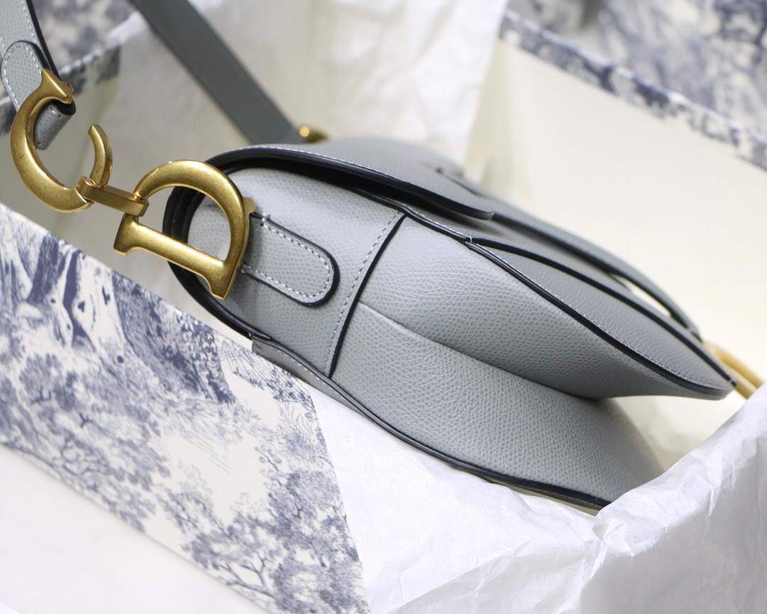 Dior M0446 Dior Saddle Bag M0447 Grey Grained Calfskin - luxibagsmall