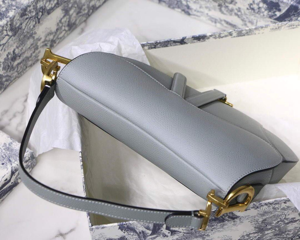 Dior M0446 Dior Saddle Bag M0447 Grey Grained Calfskin - luxibagsmall