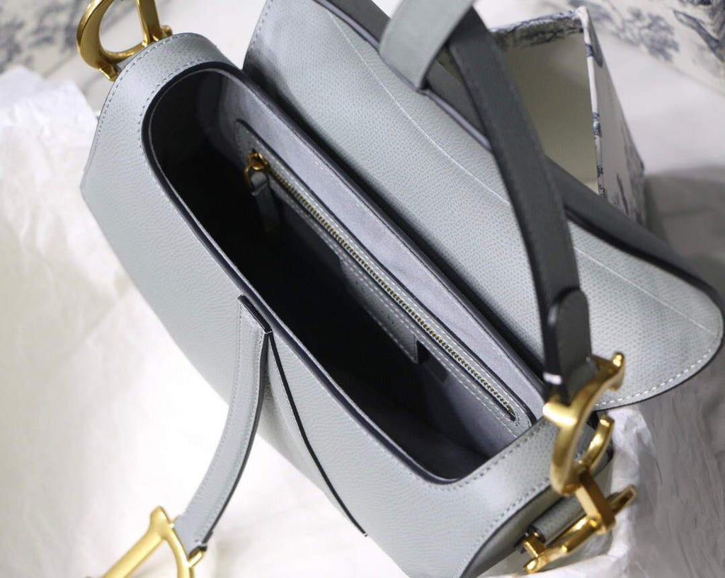 Dior M0446 Dior Saddle Bag M0447 Grey Grained Calfskin - luxibagsmall
