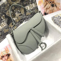 Dior M0446 Dior Saddle Bag M0447 Grey Grained Calfskin with Gray Hardware - luxibagsmall