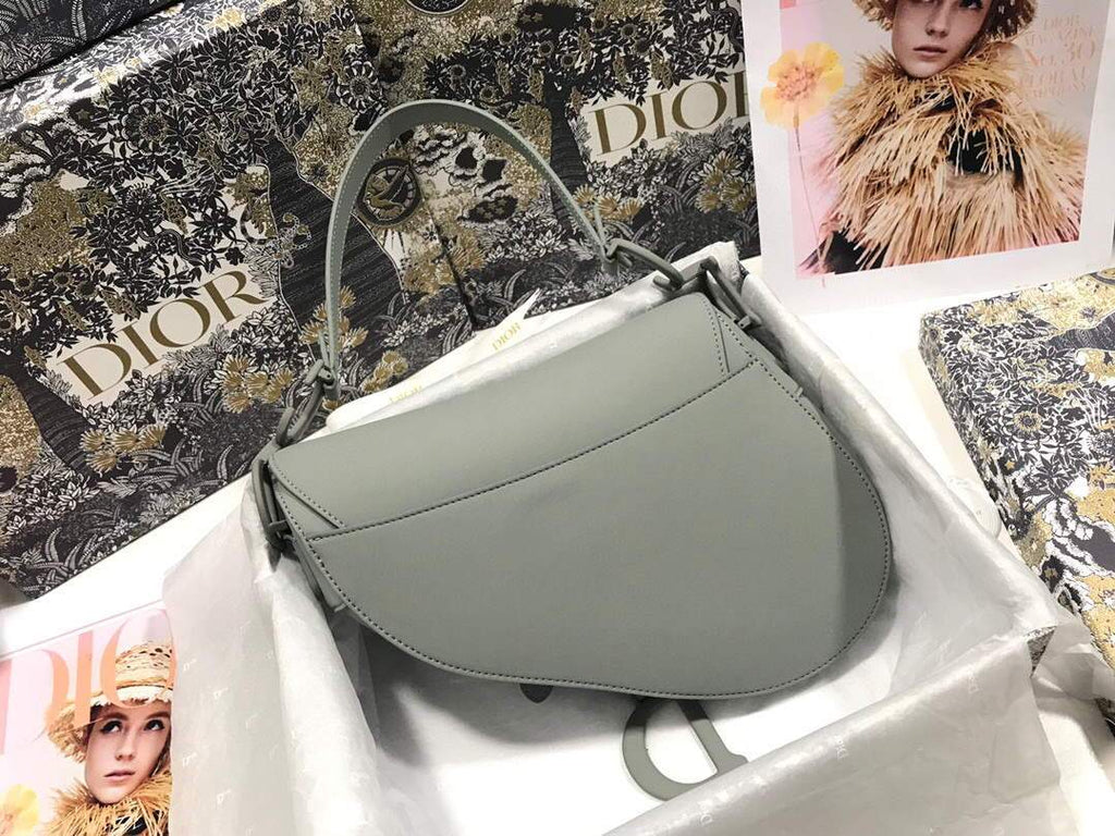 Dior M0446 Dior Saddle Bag M0447 Grey Grained Calfskin with Gray Hardware - luxibagsmall