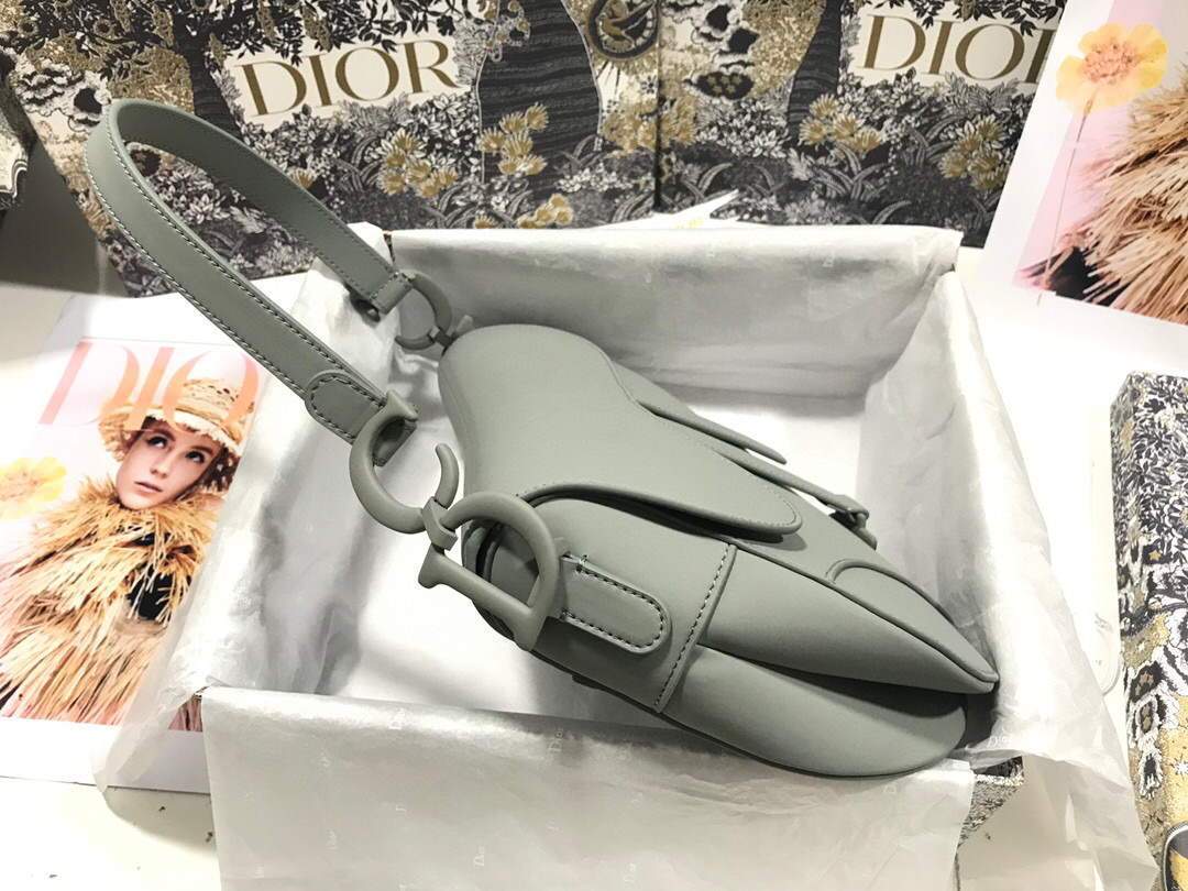 Dior M0446 Dior Saddle Bag M0447 Grey Grained Calfskin with Gray Hardware - luxibagsmall