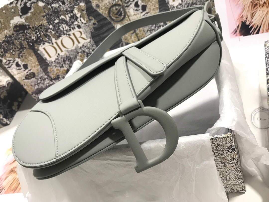 Dior M0446 Dior Saddle Bag M0447 Grey Grained Calfskin with Gray Hardware - luxibagsmall