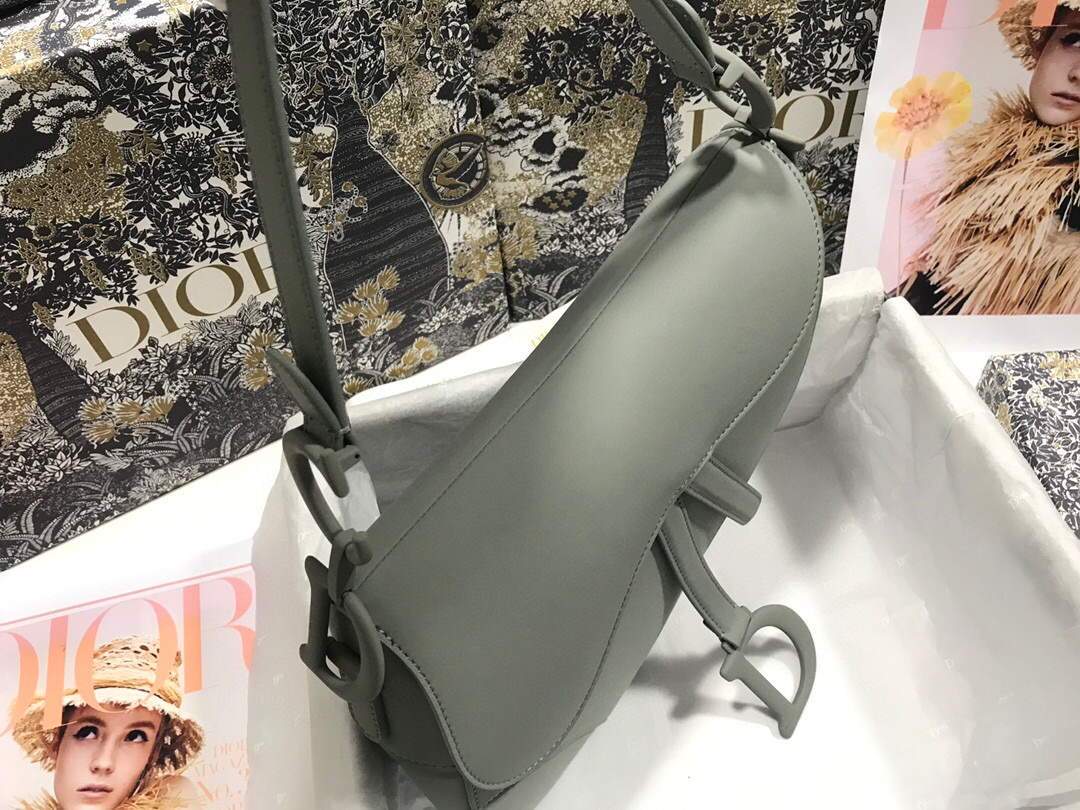 Dior M0446 Dior Saddle Bag M0447 Grey Grained Calfskin with Gray Hardware - luxibagsmall