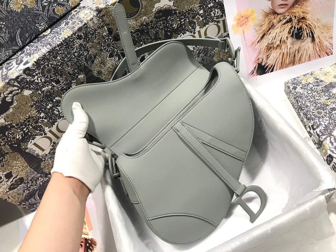 Dior M0446 Dior Saddle Bag M0447 Grey Grained Calfskin with Gray Hardware - luxibagsmall