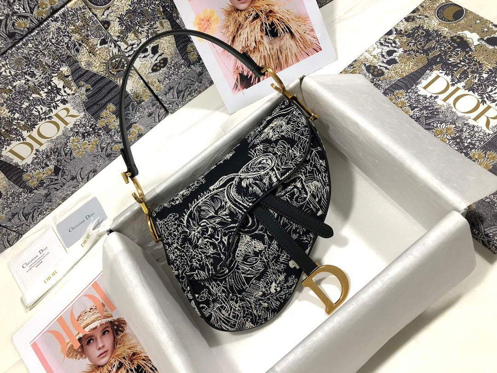 Dior M0446 Dior Saddle Bag Grey Toile de Jouy Reverse Jacquard - shop2bag