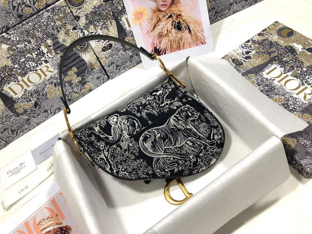 Dior M0446 Dior Saddle Bag Grey Toile de Jouy Reverse Jacquard - shop2bag
