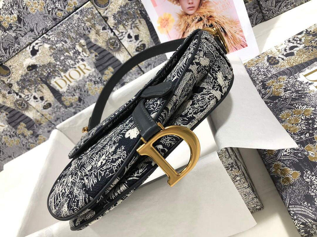 Dior M0446 Dior Saddle Bag Grey Toile de Jouy Reverse Jacquard - shop2bag