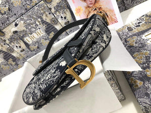 Dior M0446 Dior Saddle Bag Grey Toile de Jouy Reverse Jacquard - shop2bag