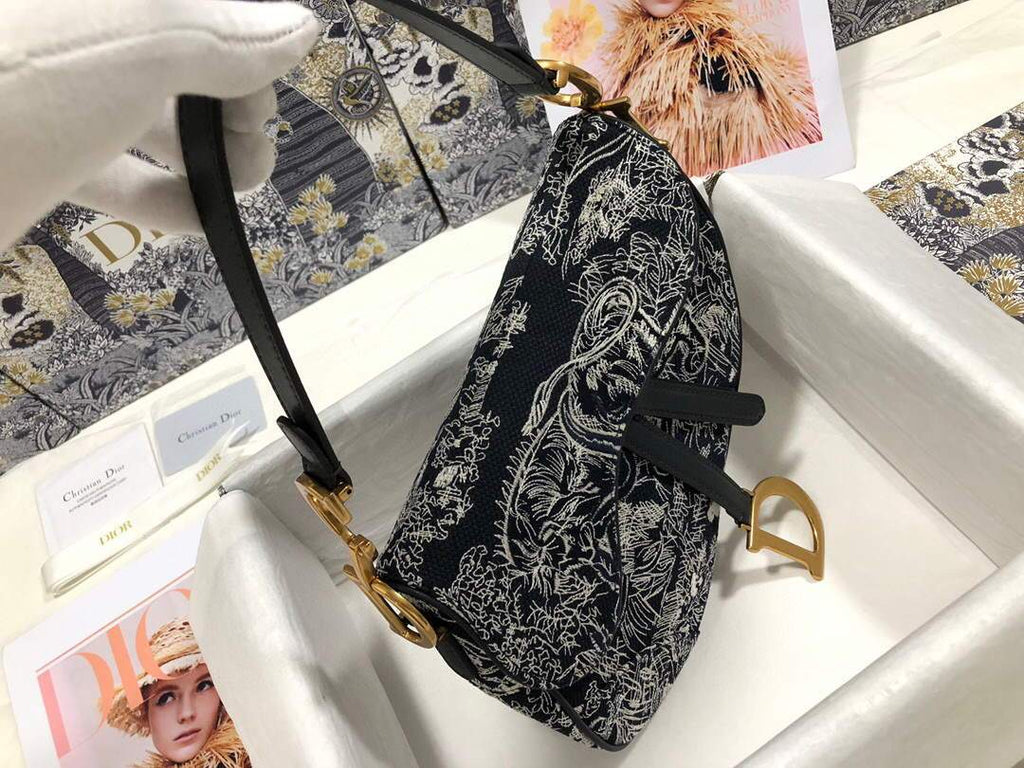 Dior M0446 Dior Saddle Bag Grey Toile de Jouy Reverse Jacquard - shop2bag