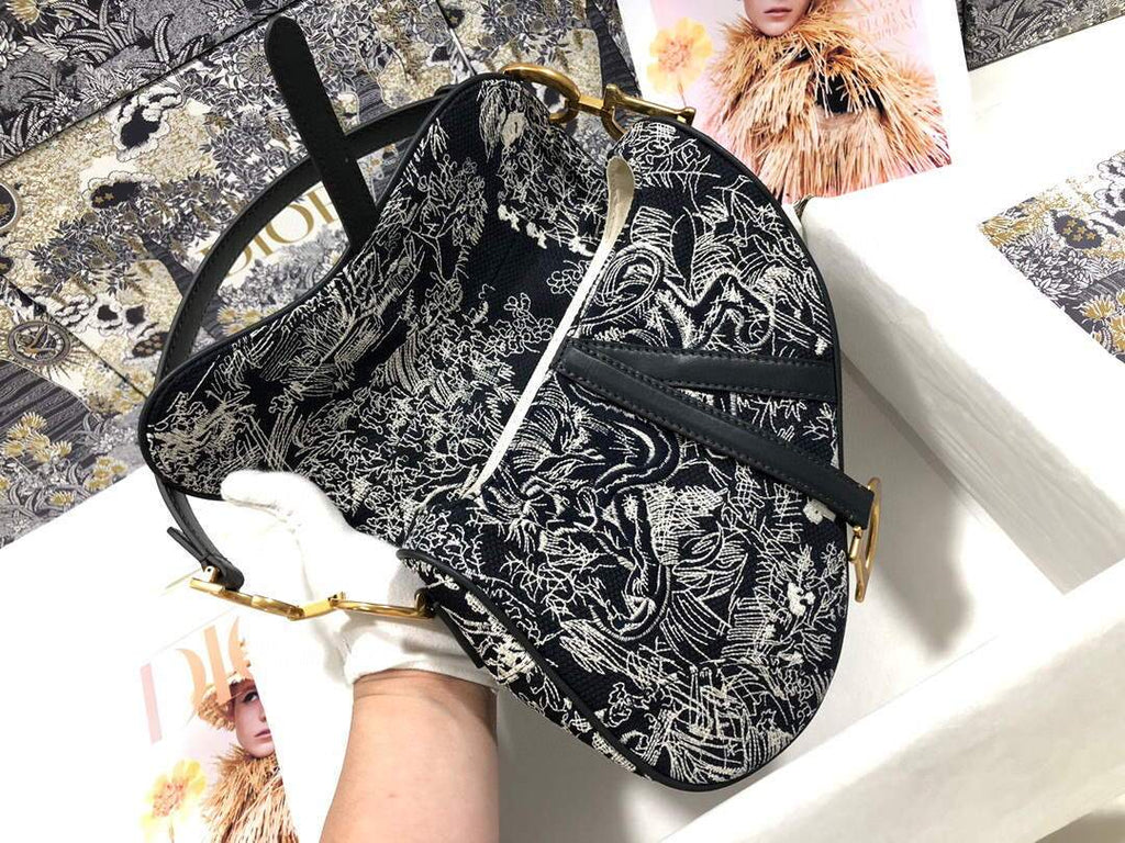 Dior M0446 Dior Saddle Bag Grey Toile de Jouy Reverse Jacquard - shop2bag