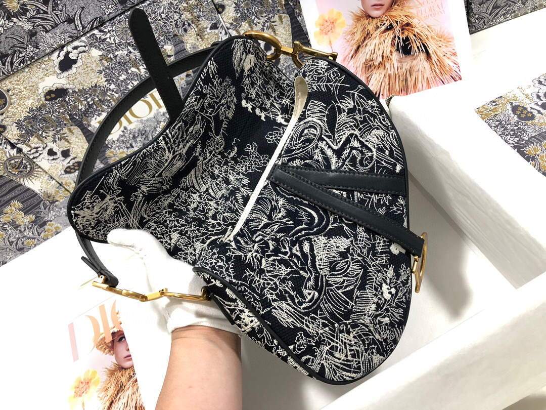 Dior M0446 Dior Saddle Bag Grey Toile de Jouy Reverse Jacquard - shop2bag