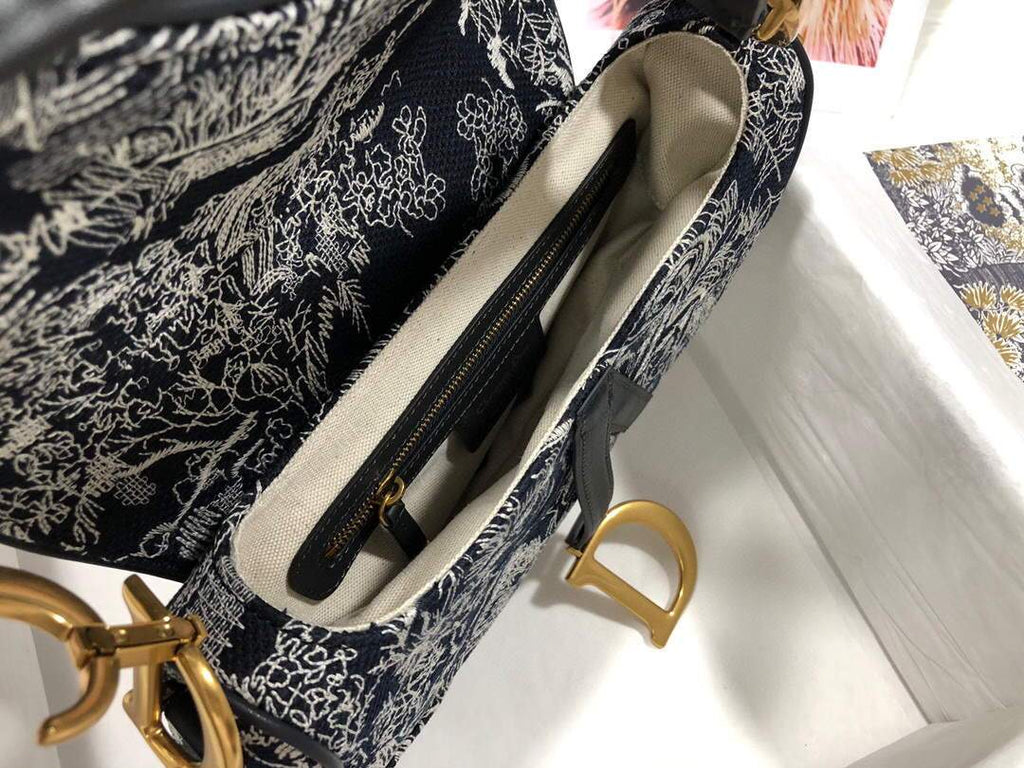 Dior M0446 Dior Saddle Bag Grey Toile de Jouy Reverse Jacquard - shop2bag