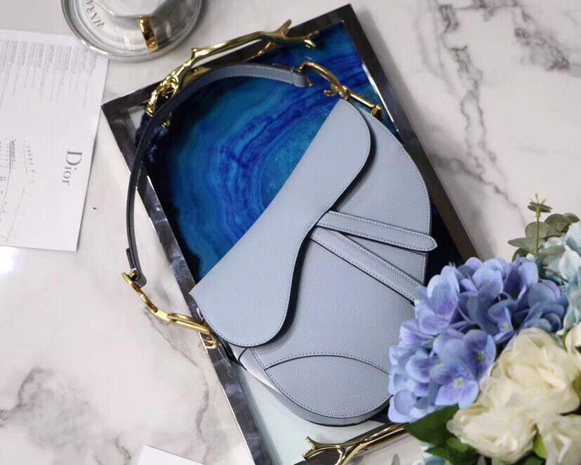 Dior M0446 Dior Saddle Bag M0447 Light Blue Grained Calfskin - luxibagsmall