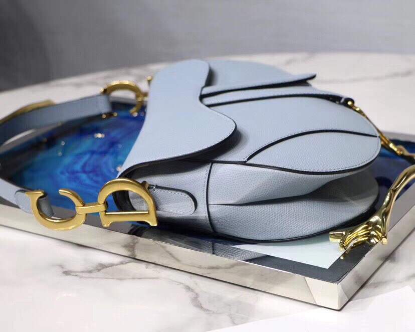 Dior M0446 Dior Saddle Bag M0447 Light Blue Grained Calfskin - luxibagsmall