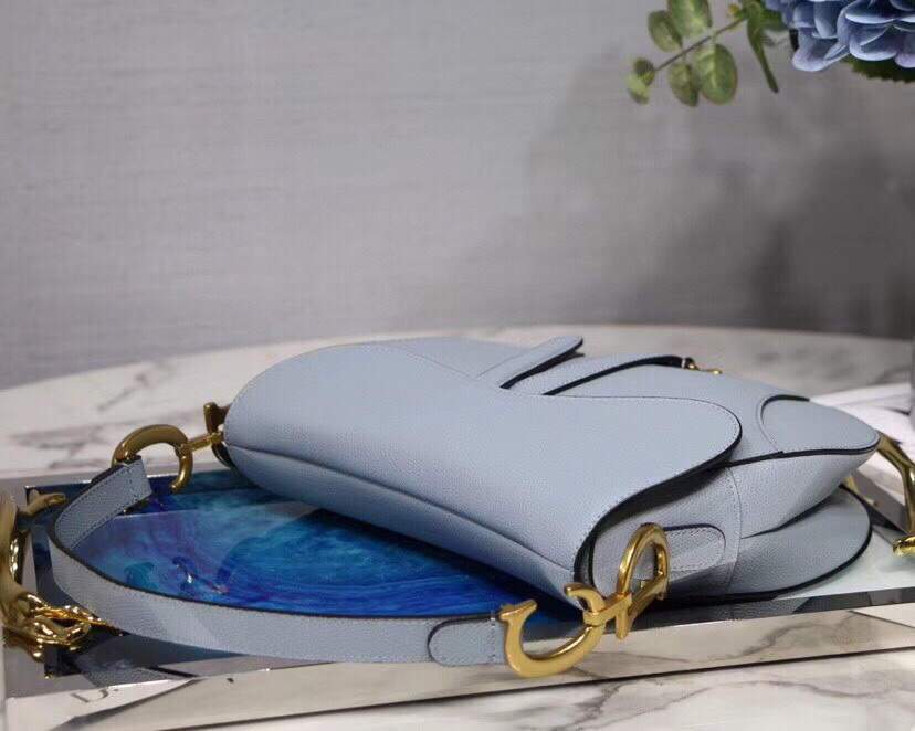 Dior M0446 Dior Saddle Bag M0447 Light Blue Grained Calfskin - luxibagsmall